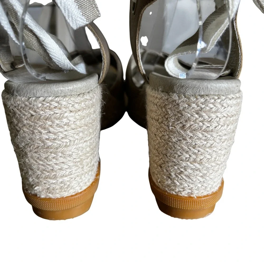 Sorel Size 8.5 Wedge Espadrille Sandals Tan Suede Lace‎ Up Platform Boho  Sole
